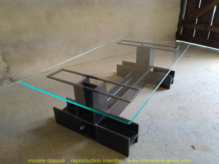 table basse type H vue avec vitrage 